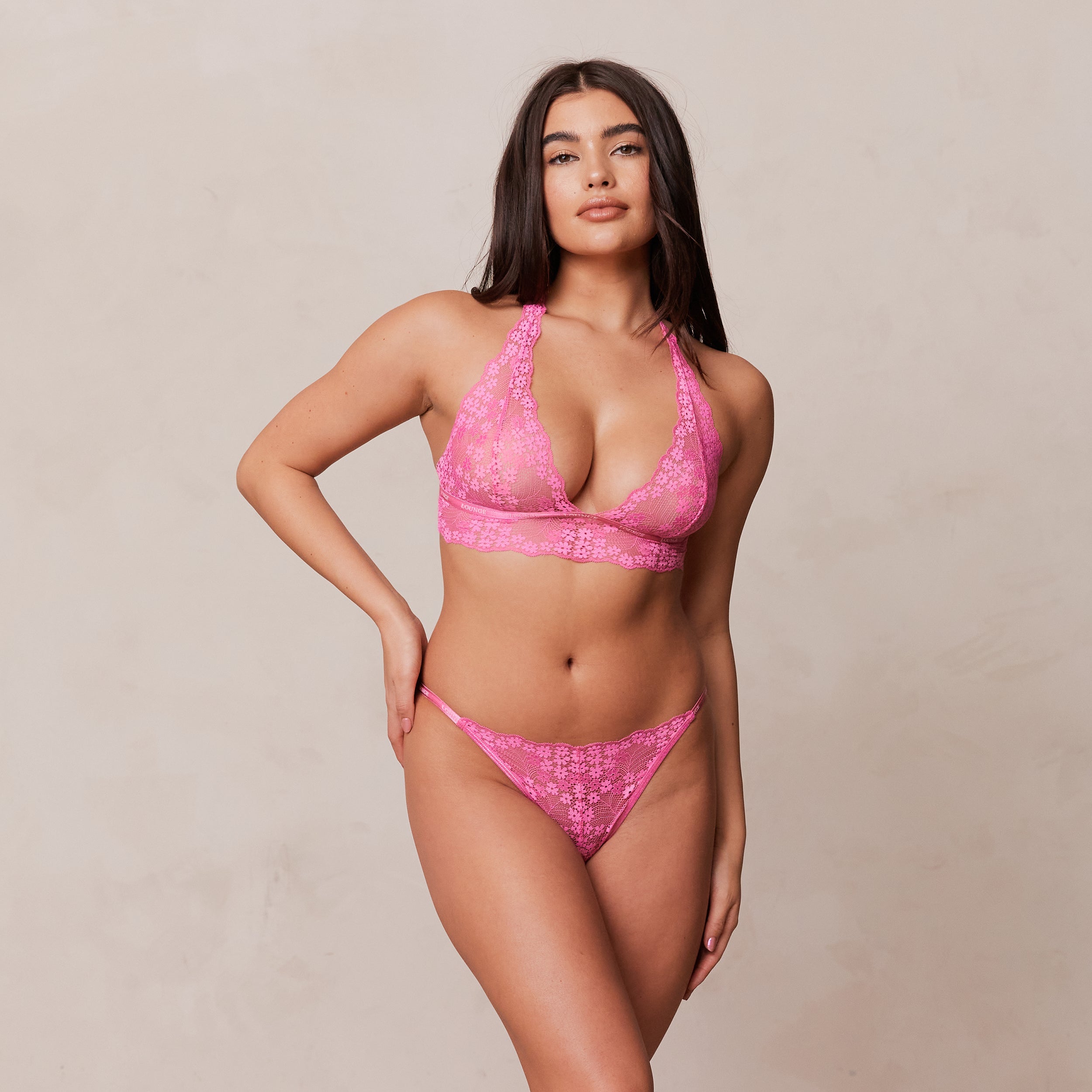 Lindex Giovanna sheer lace triangle bralette in pink