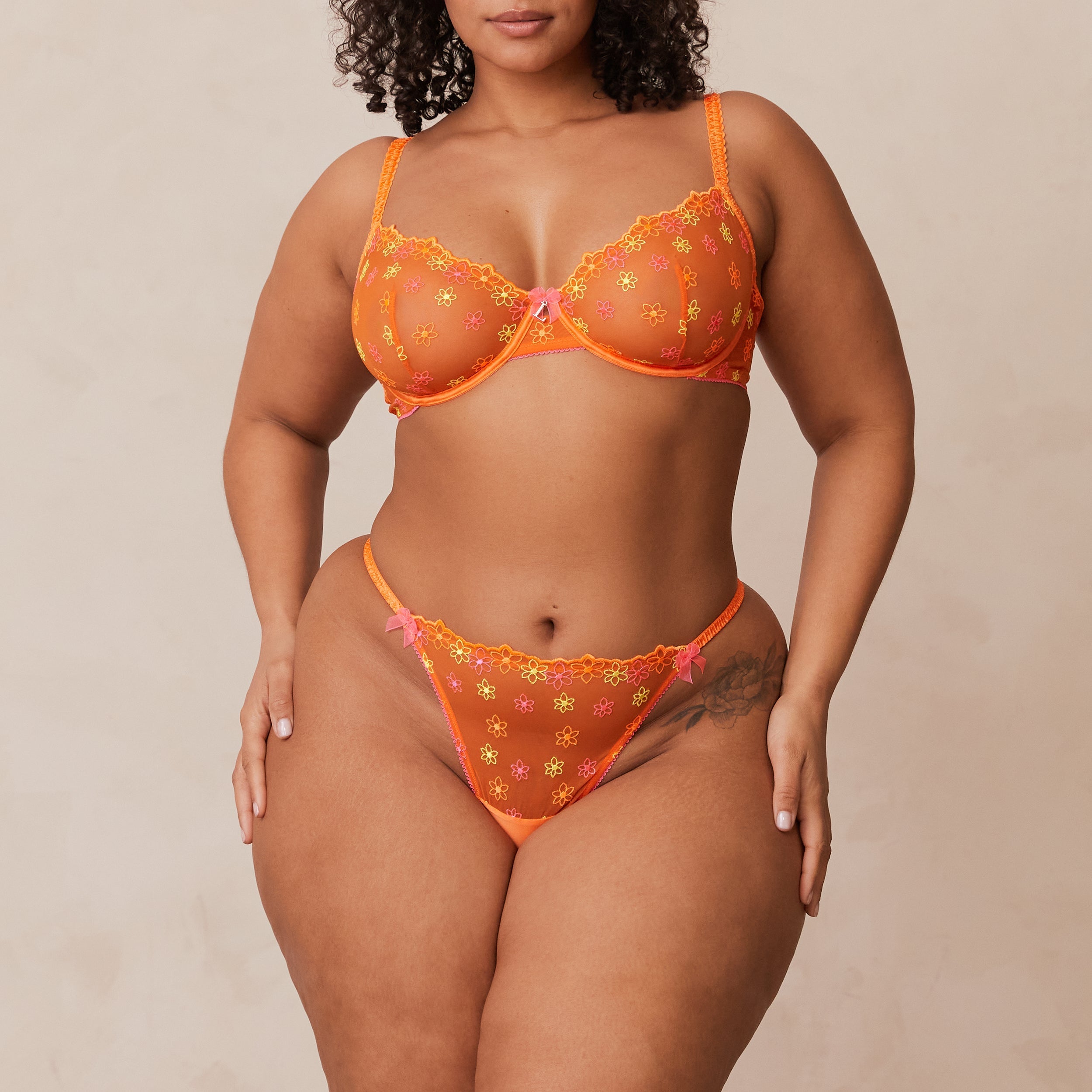 Neon Balcony Bra & Thong Set - Orange – Lounge Underwear