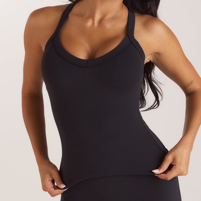 ContourSoft V-Neck Cami Top with Built-In Bra in Black