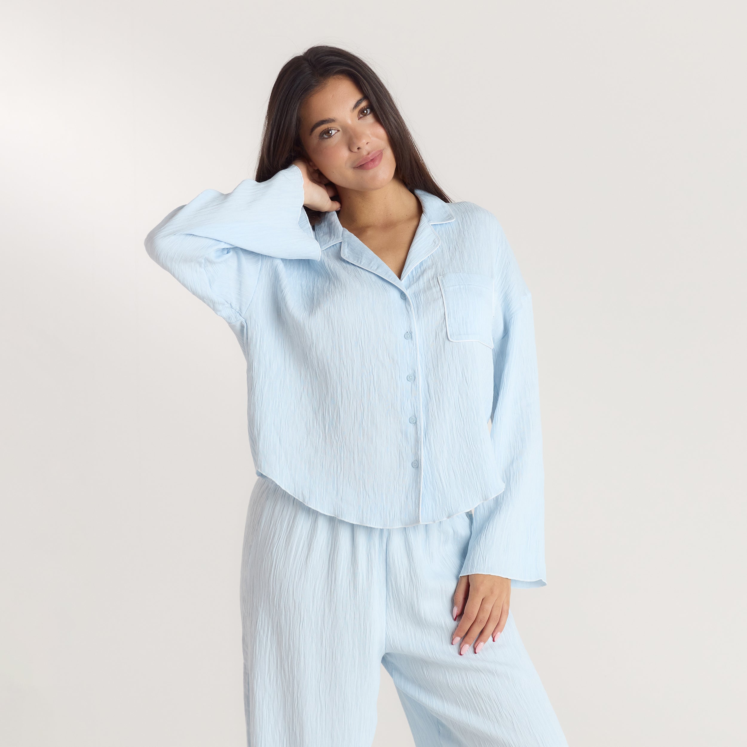 Crinkle Pyjama Shirt - Blue