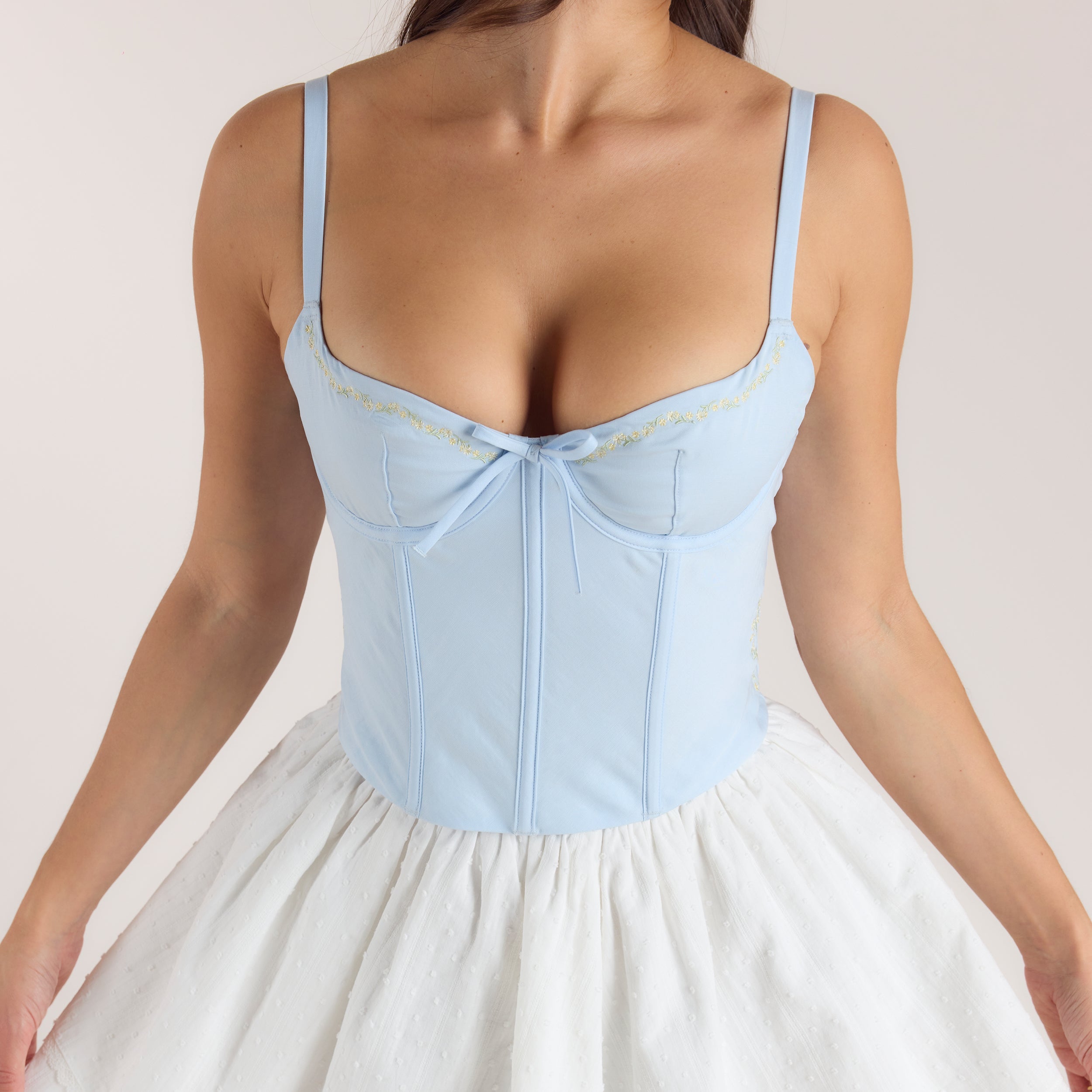 Embroidered Floral Corset Top - Blue