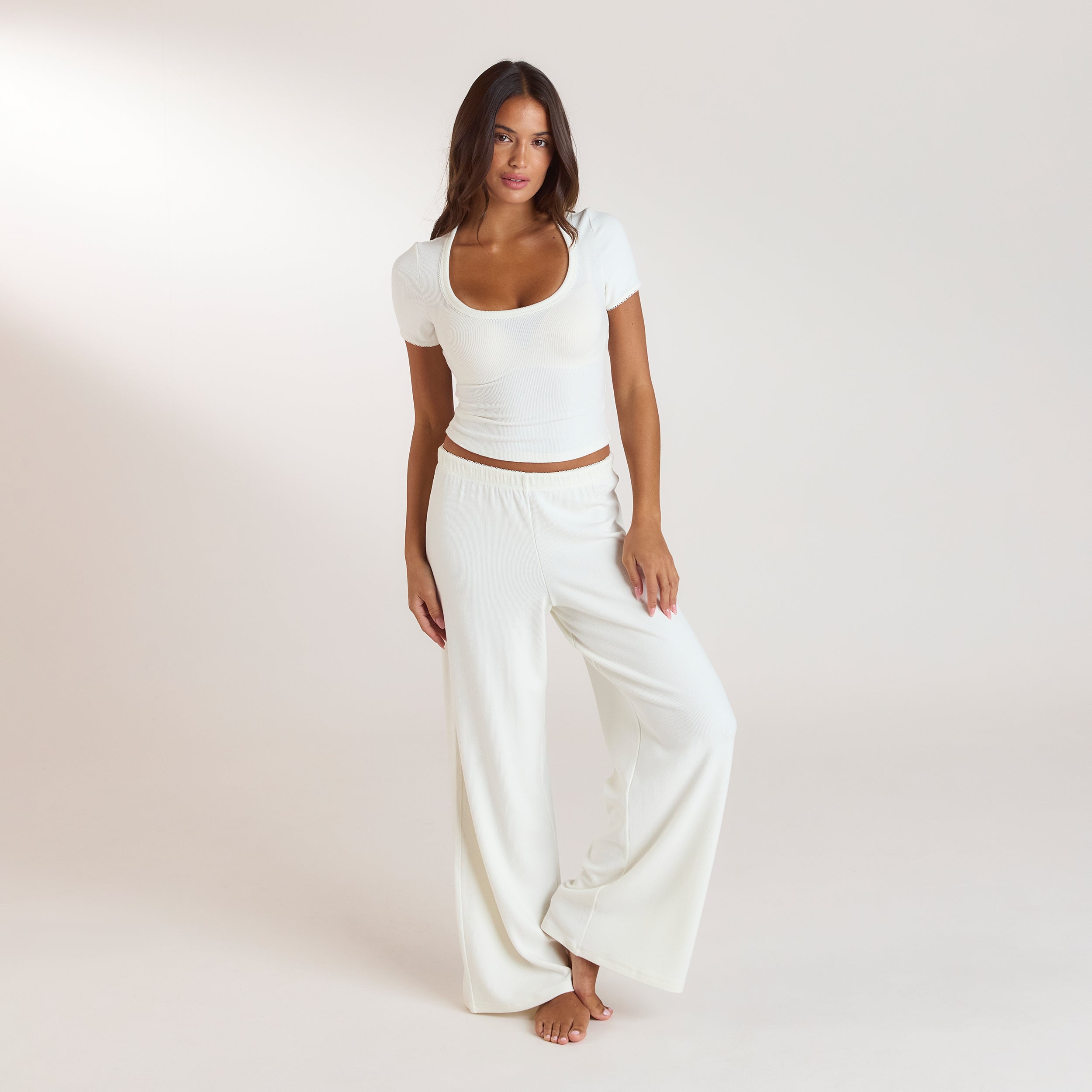 Ribbed Pyjama Bottoms | Ribbed Pyjama Bottoms - Cream