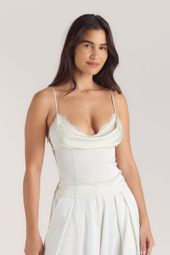 Satin Cowl Neck Cami Top - Cream