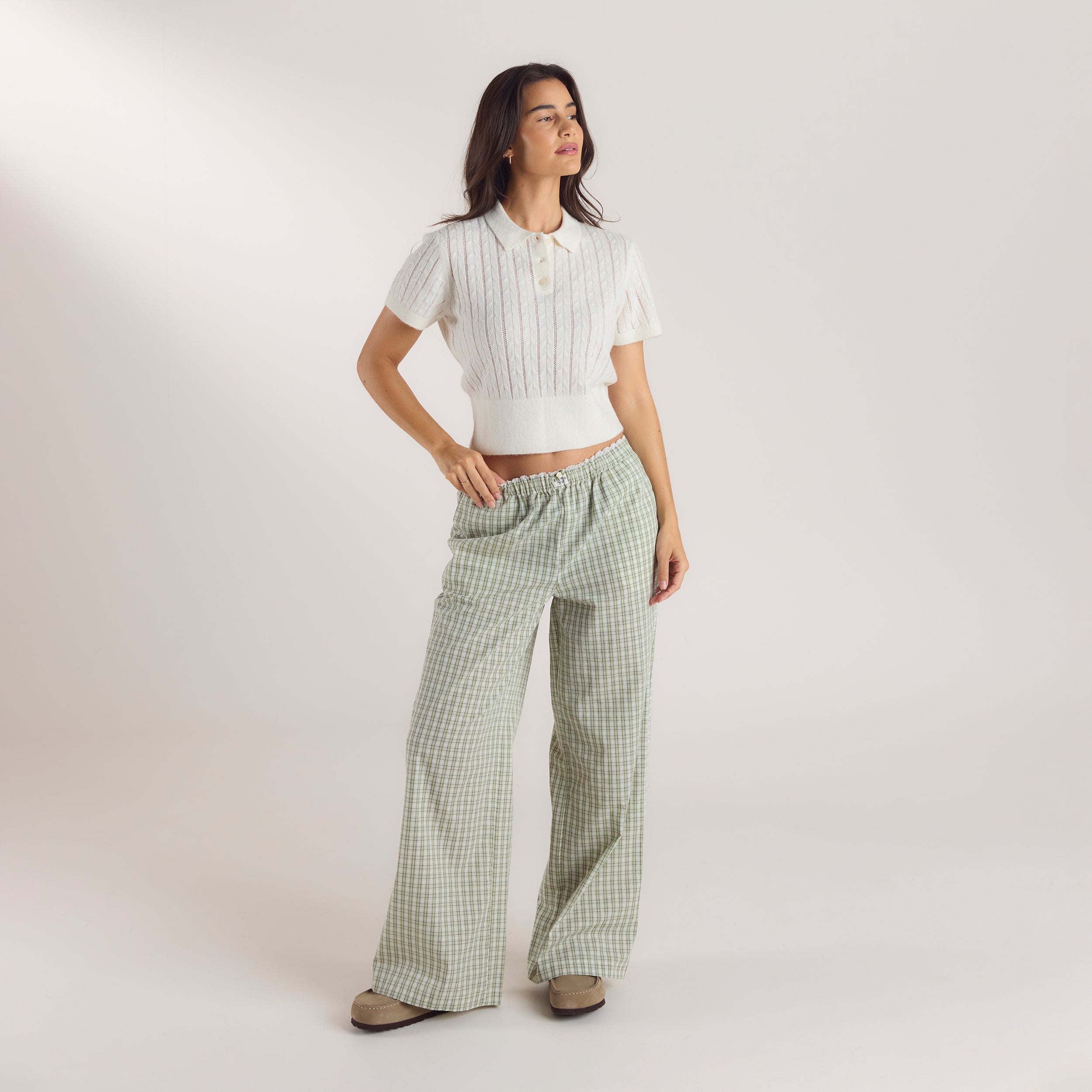 Check Cotton Trousers - Green alternate