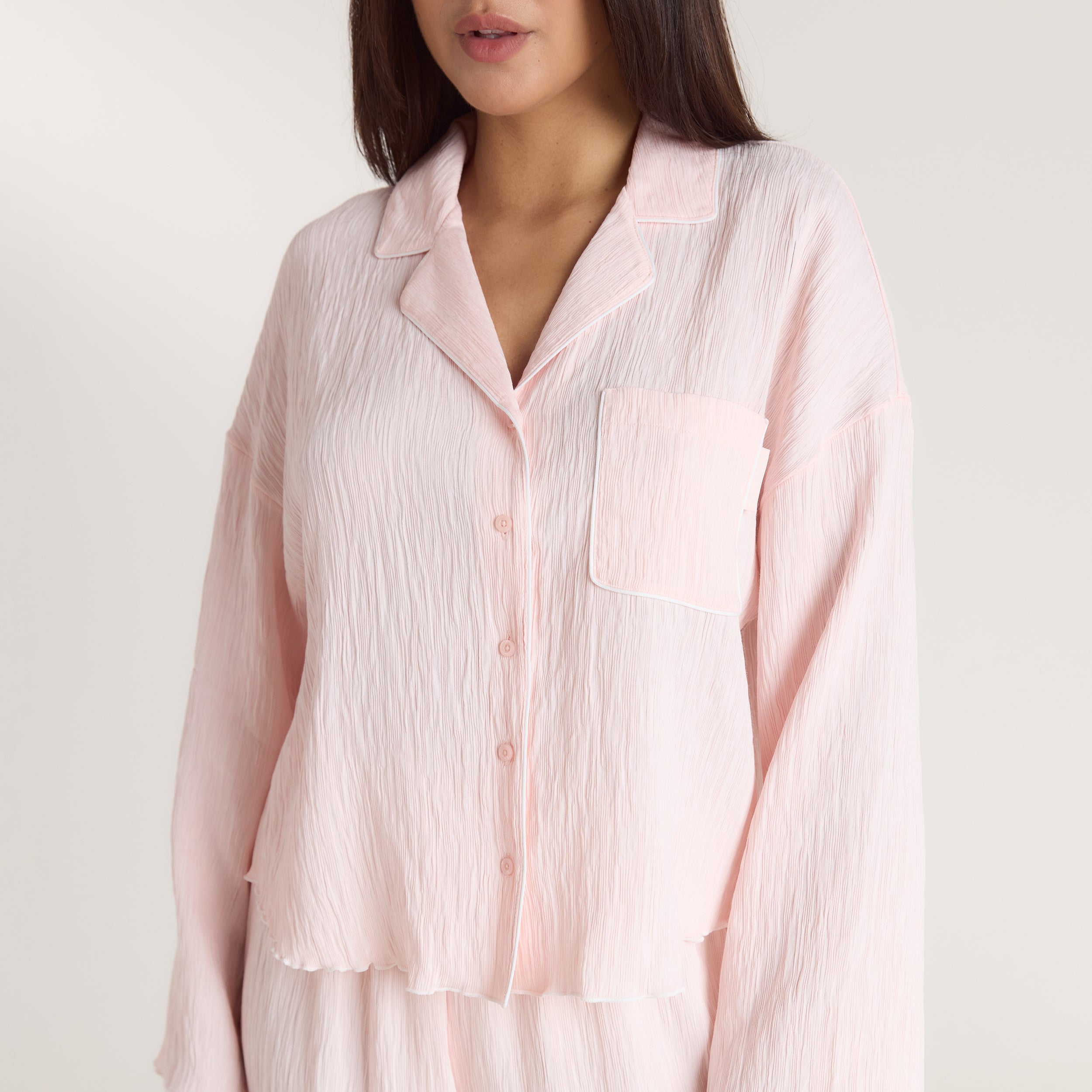 Crinkle Pyjama Shirt - Pink