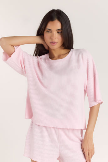Soft Waffle Pyjama Top - Pink