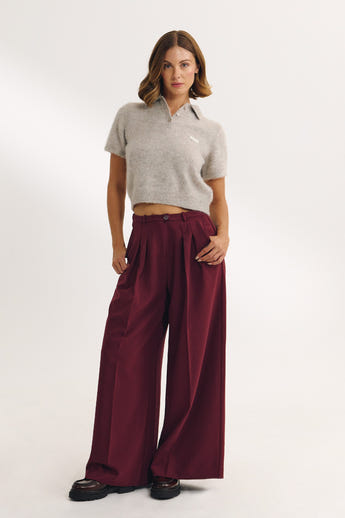 Wide-Leg Tailored Trousers - Cherry Lacquer
