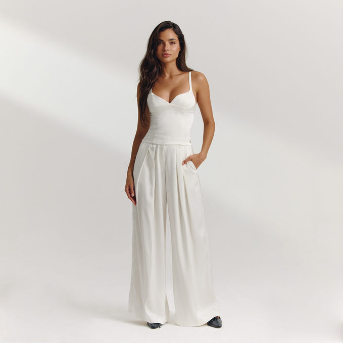 dress white trousers Trouser for Females Seam detailing to the front of the trouser White High Waisted Dress Pants