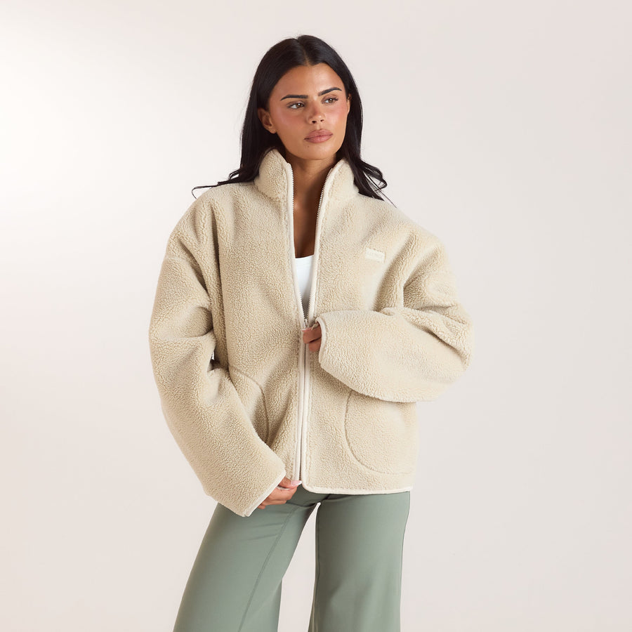 Lounge Zip-Up Borg Jacket in cream