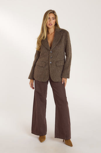 Oversized Wool Blend Blazer - Mink