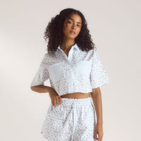 Bloom & Stripe Short-Sleeved Pyjama Shirt - Blue