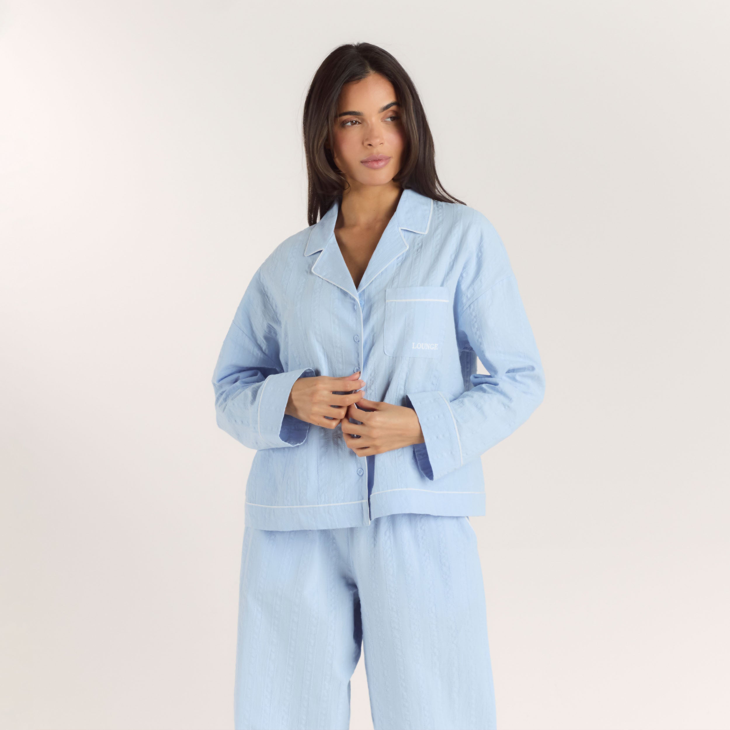 Textured Cotton Pyjama Shirt - Blue