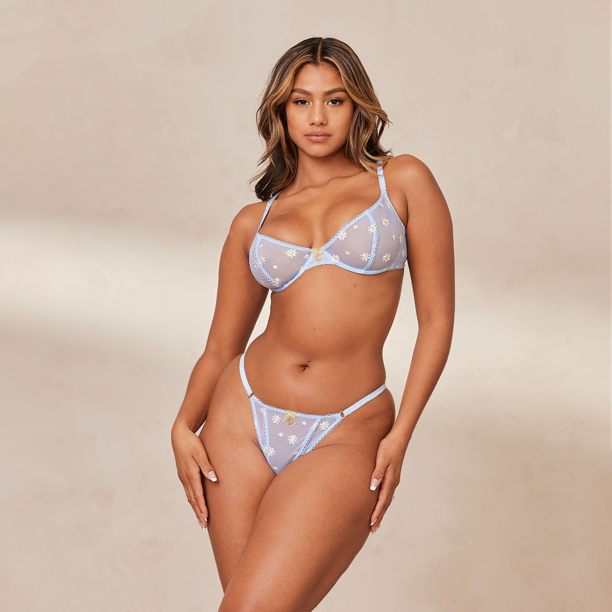 Sheer Floral Balcony Bra - Blue