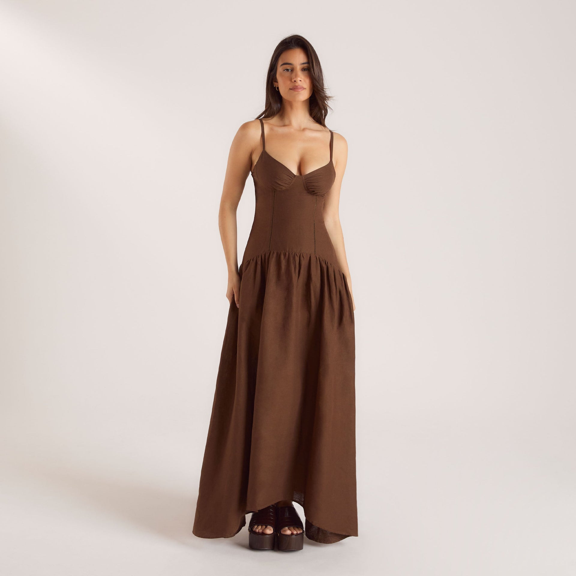 Drop-Waist Linen Maxi Dress