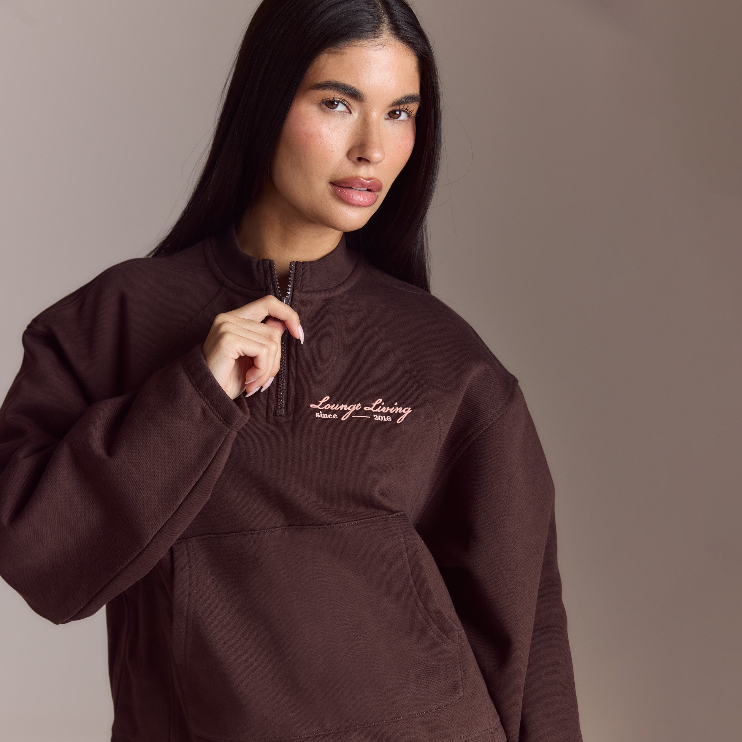 Lounge Living Quarter-Zip Jumper - Chocolate