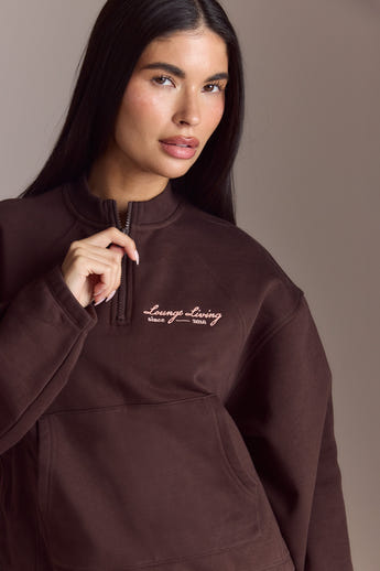 Lounge Living Quarter-Zip Jumper - Chocolate
