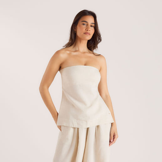 Linen Blend Bandeau Top - Cream
