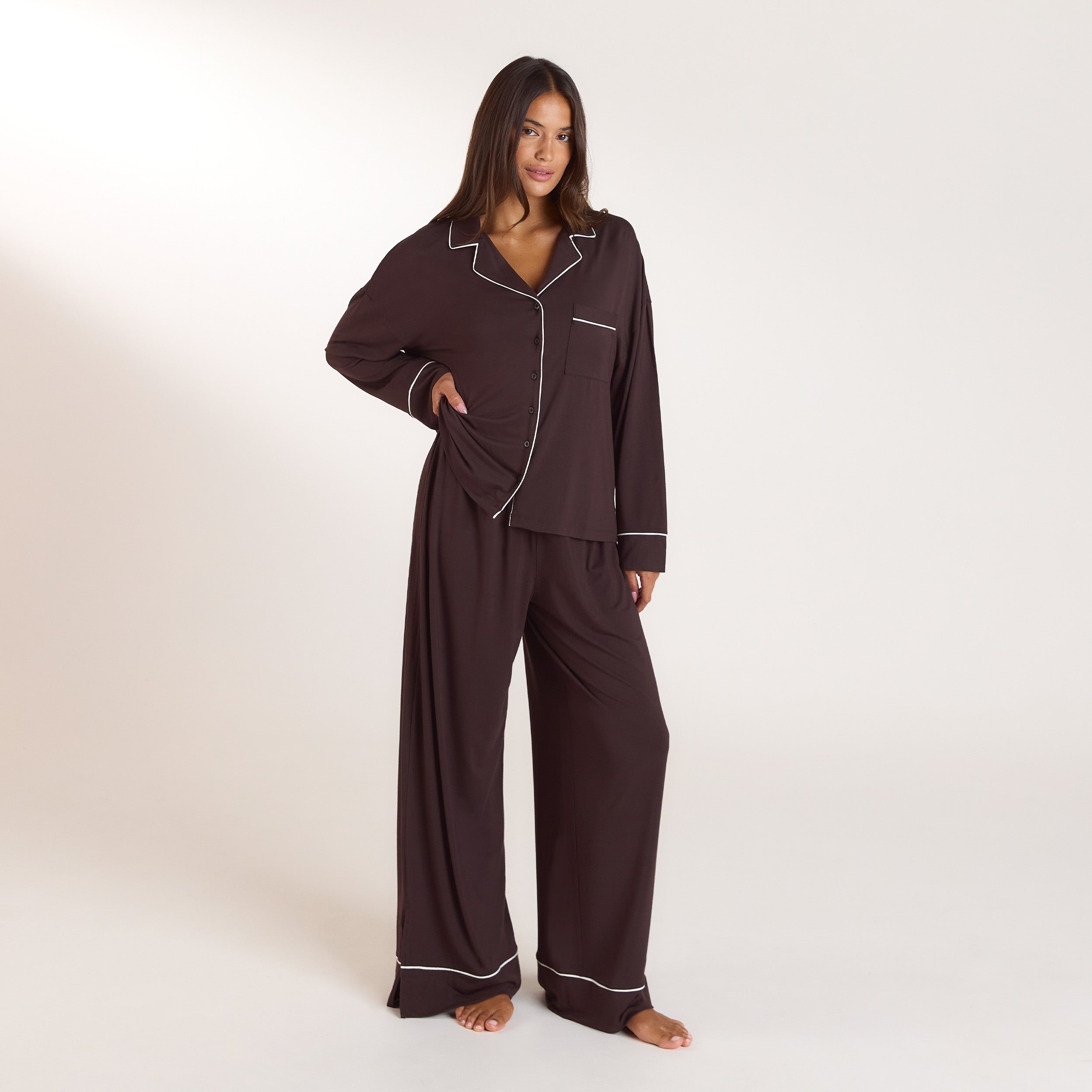 Modal Pyjama Shirt - Dark Chocolate alternate