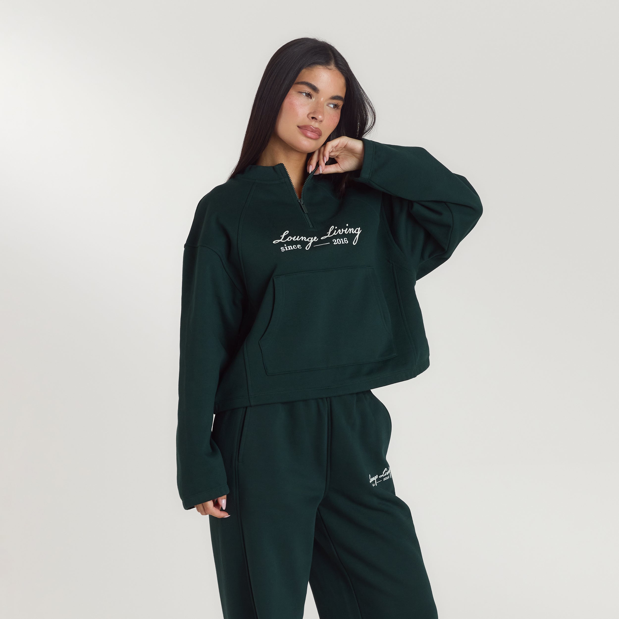 Lounge Living Quarter-Zip Jumper - Forest Green