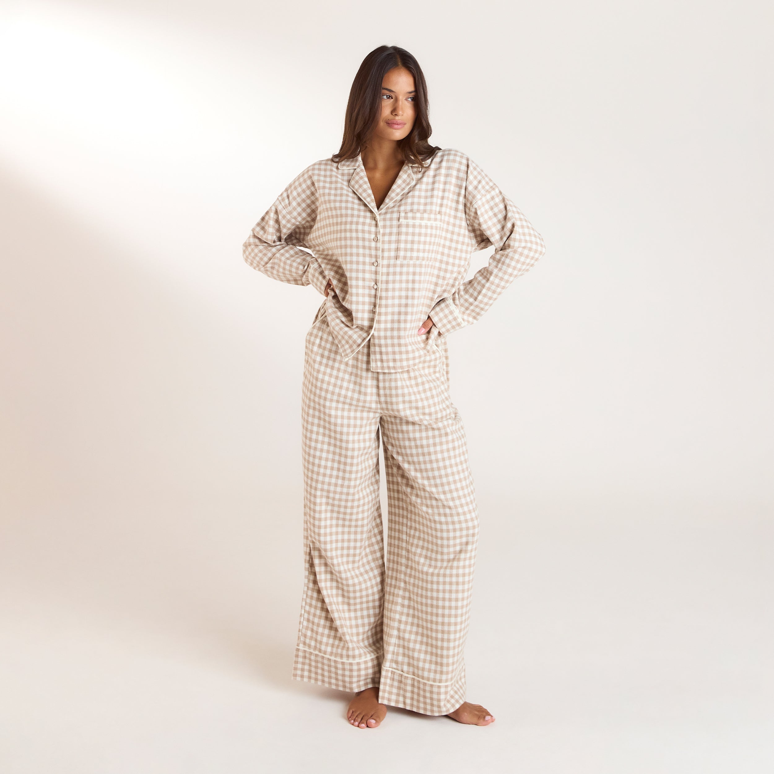 Gingham Pyjama Bottoms - Beige alternate