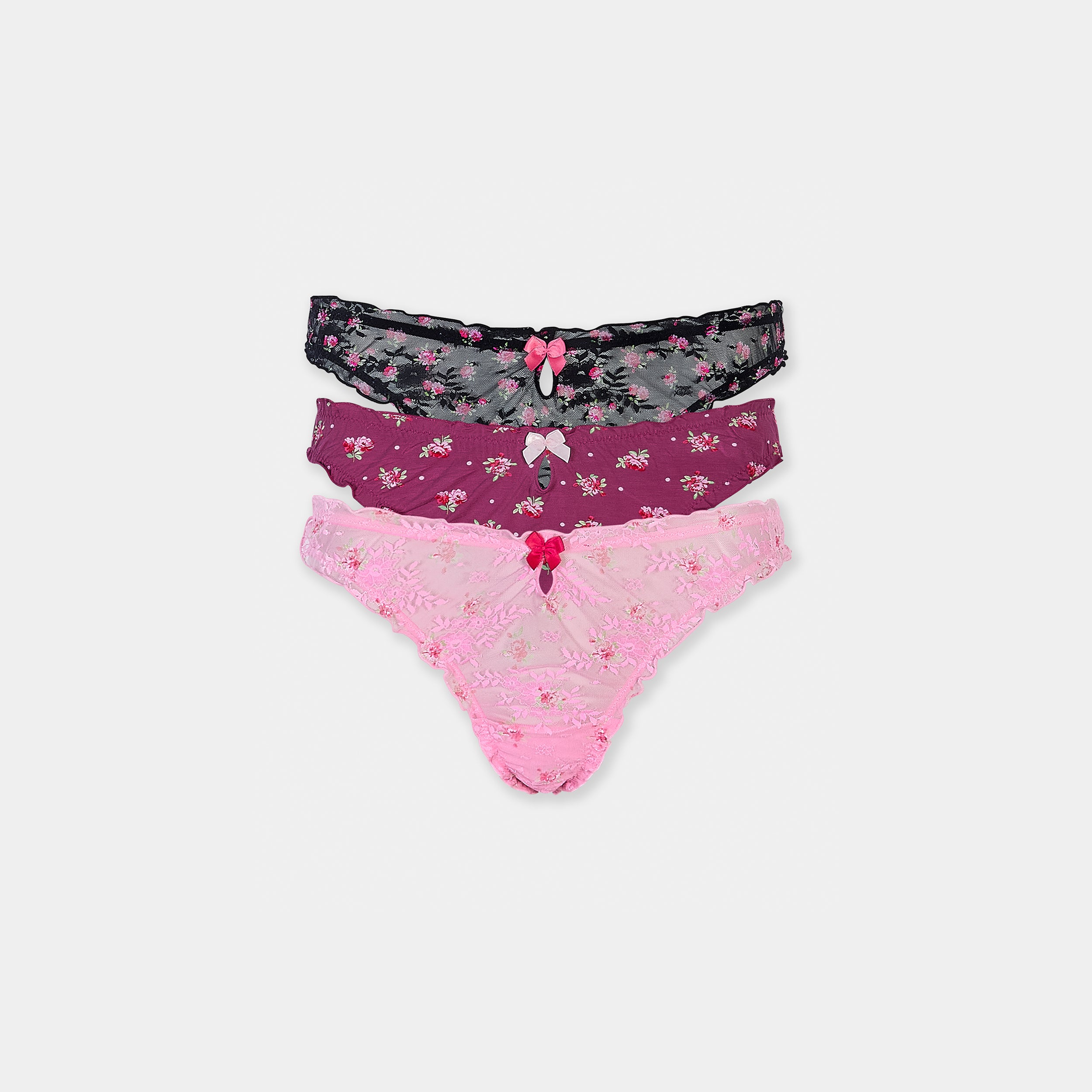 Printed Thongs (3-Pack) - Pink Print