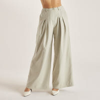 Woven Wide-Leg Trousers - Sage