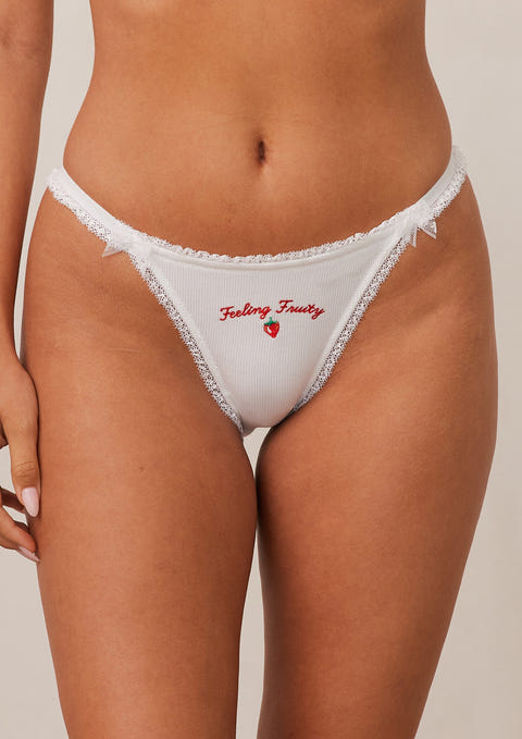 Fruity 'Feeling Fruity' G-string - White – Lounge Underwear