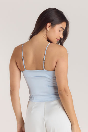 Satin Cowl Neck Cami Top - Blue alternate