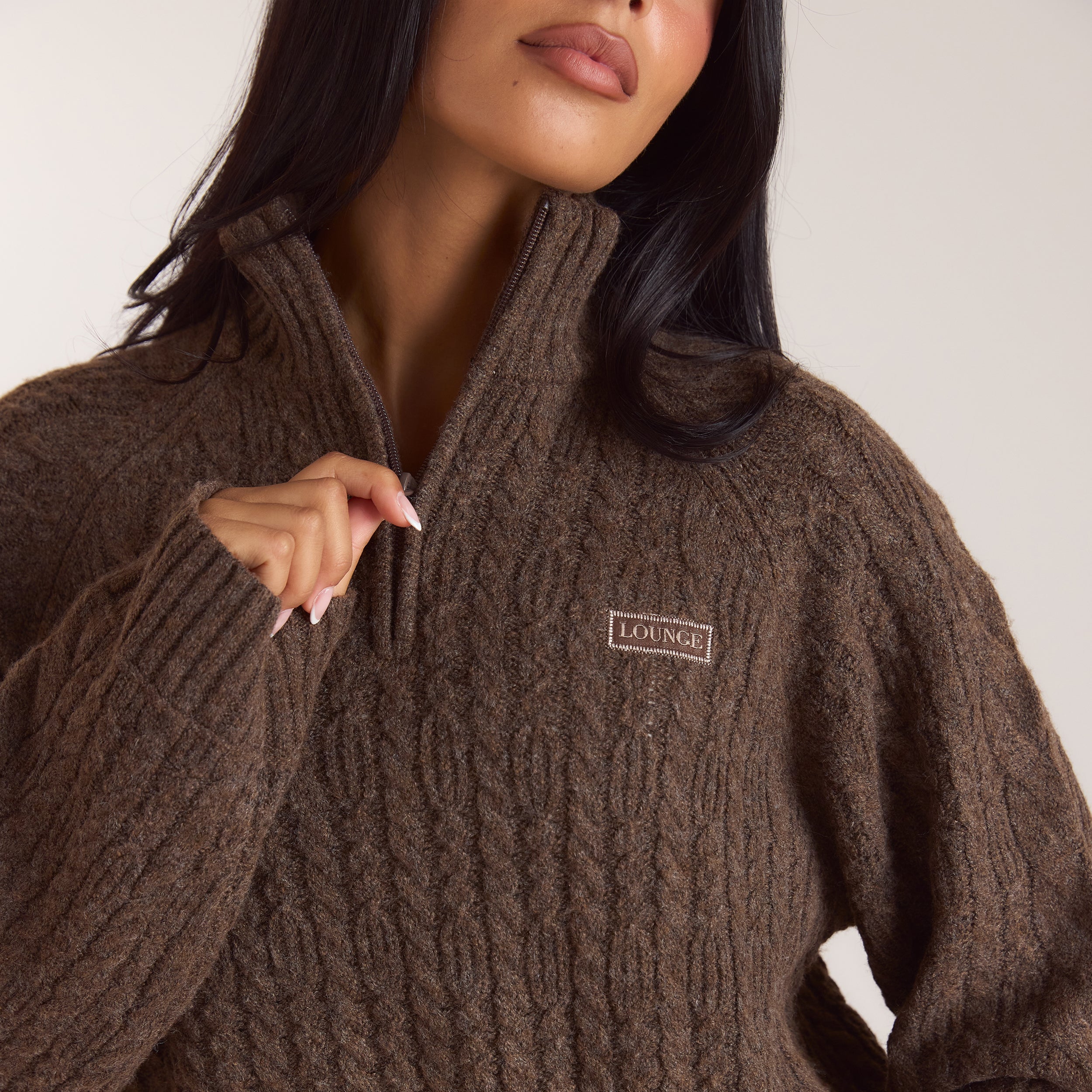 Braided Quarter-Zip Jumper | Braided Quarter-Zip Jumper - Taupe