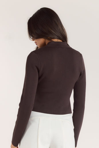 Ribbed Knitted Cardigan - Chocolate alternate