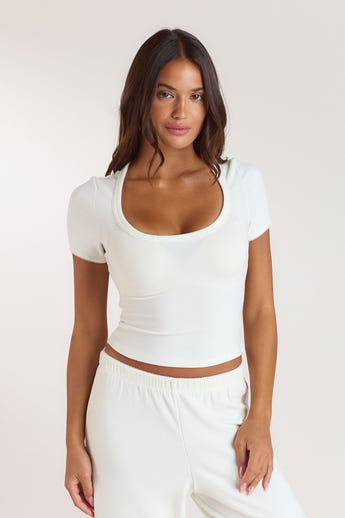 Ribbed Short-Sleeve Pyjama Top - Cream