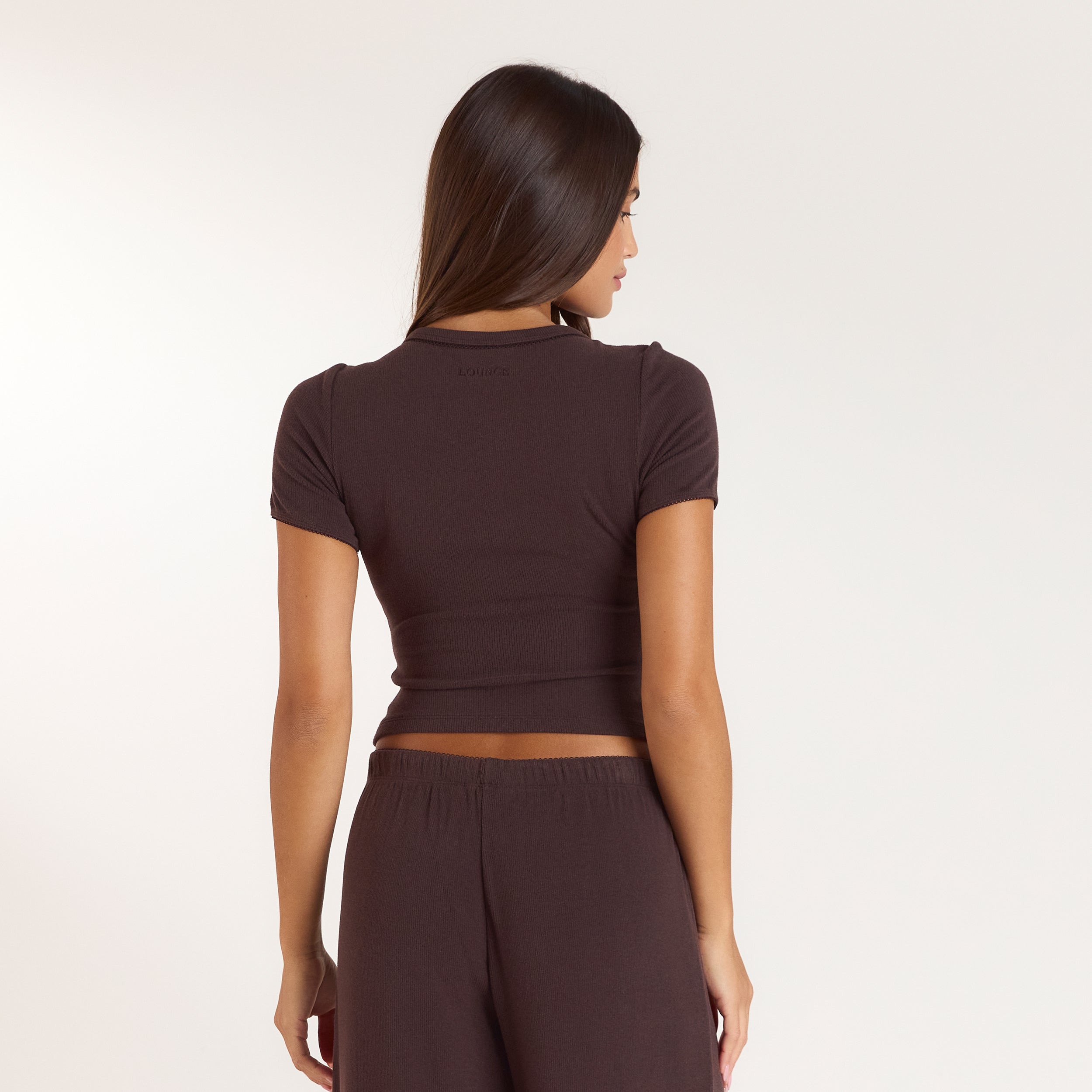 Ribbed Short-Sleeve Pyjama Top | Ribbed Short-Sleeve Pyjama Top - Dark Chocolate
