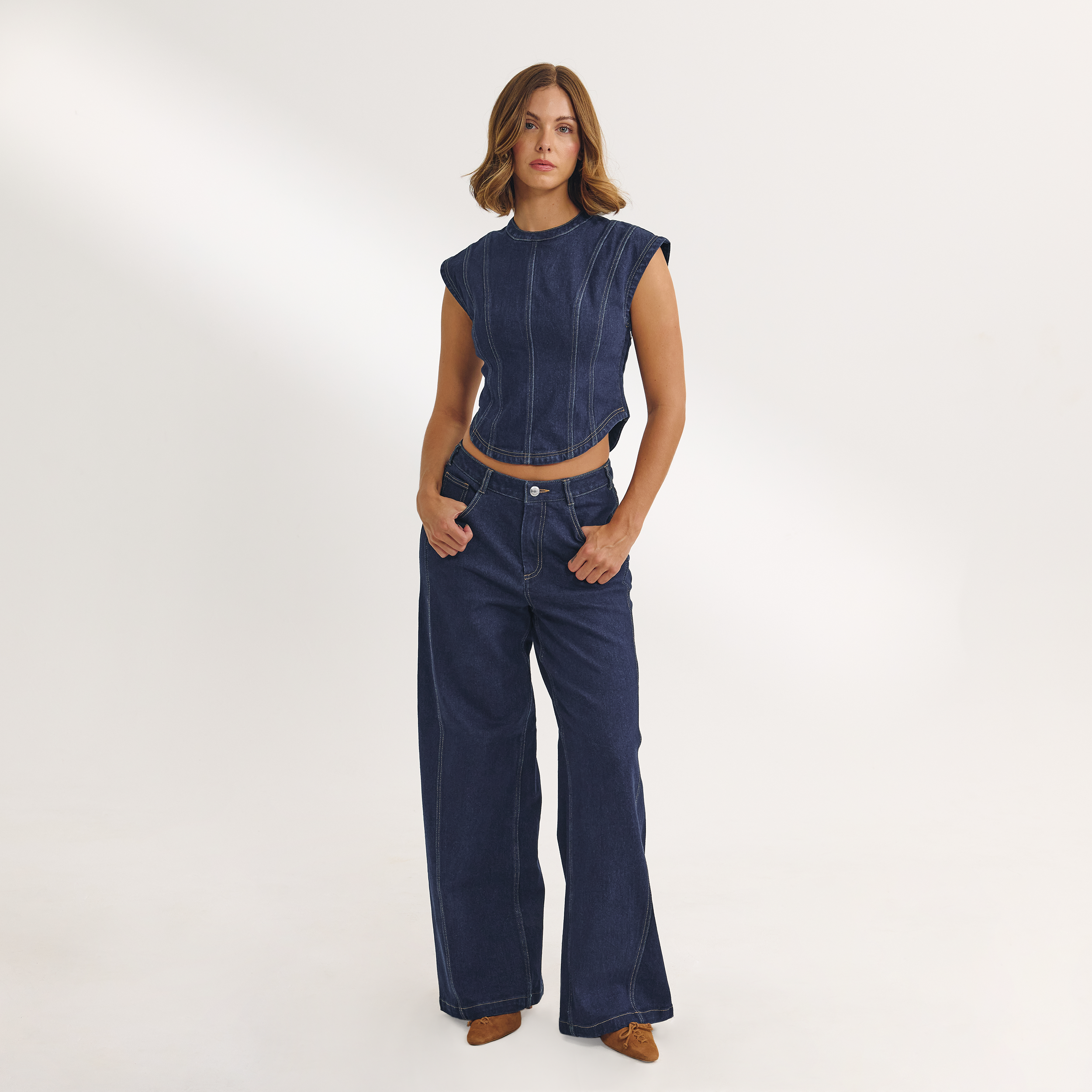 Dipped-Waist Wide-Leg Jeans | Dipped-Waist Wide-Leg Jeans - Indigo Blue