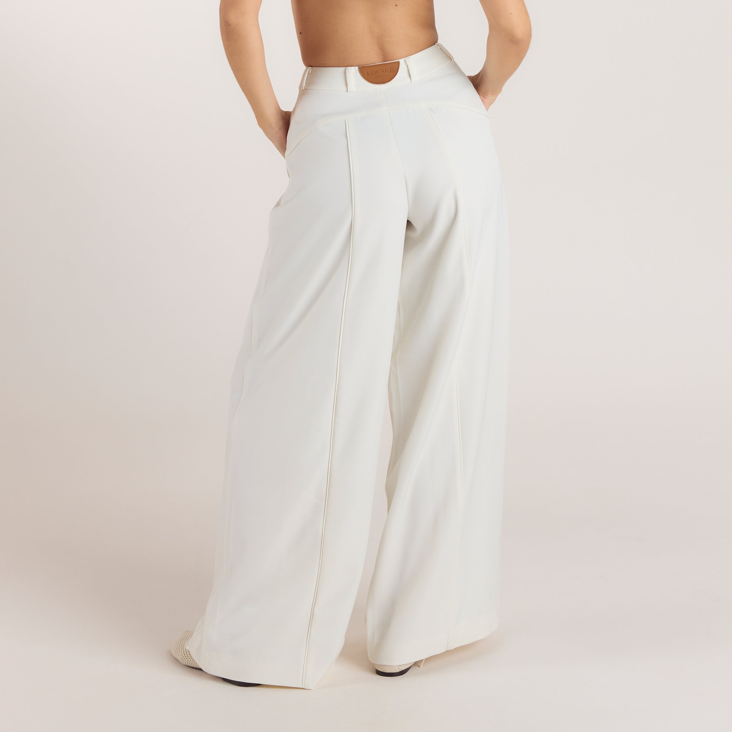 Wide-Leg Pleat Detail Trousers - Off White alternate