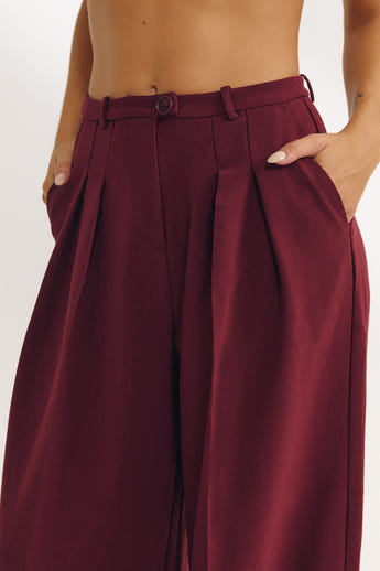 Wide-Leg Tailored Trousers - Cherry Lacquer