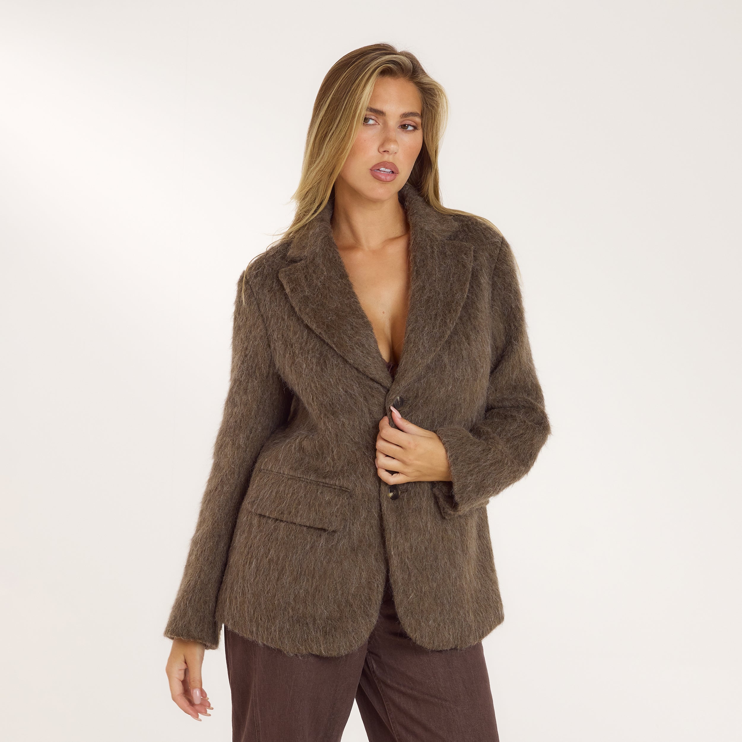 Oversized Wool Blend Blazer | Oversized Wool Blend Blazer - Mink