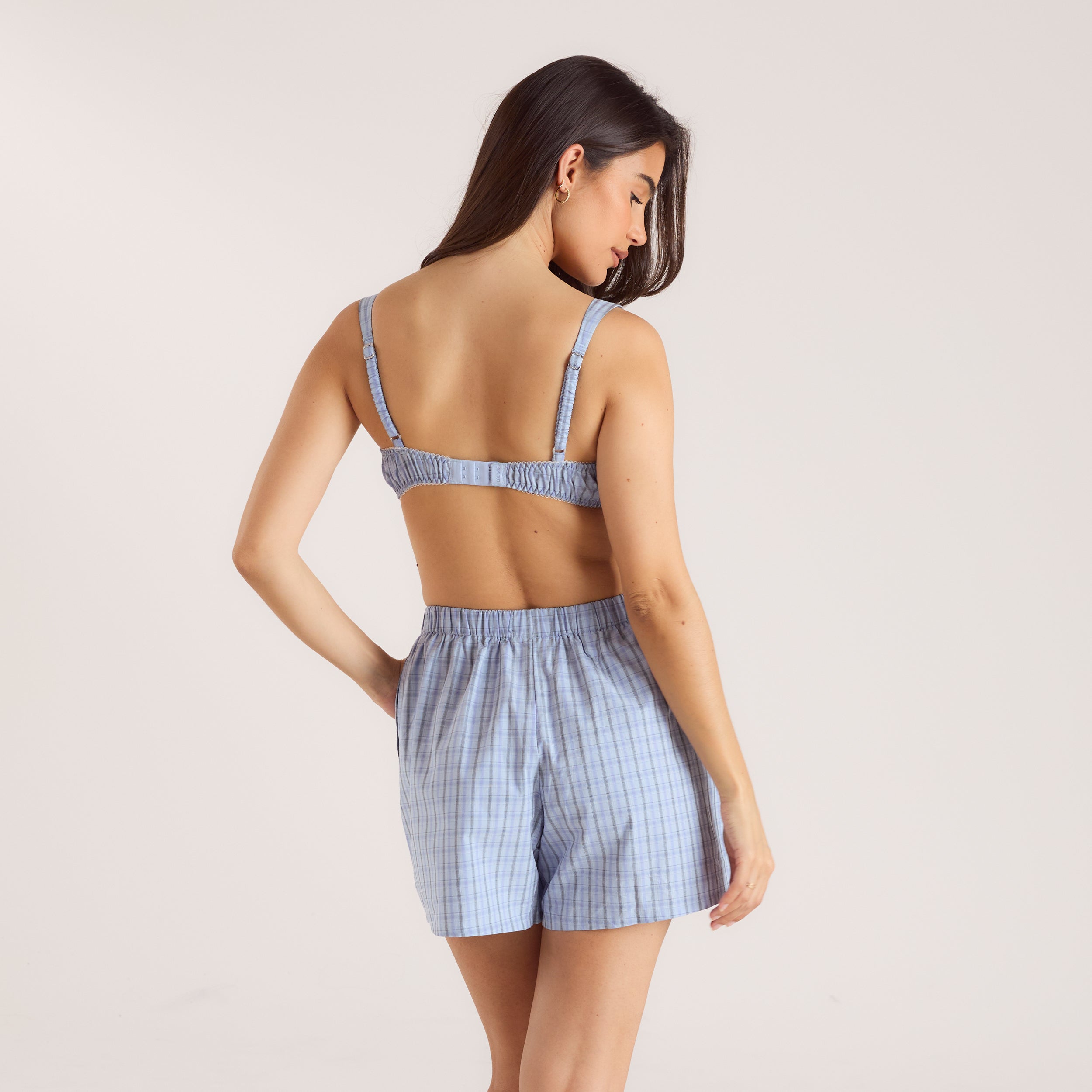Checked Cotton Bralette - Blue alternate