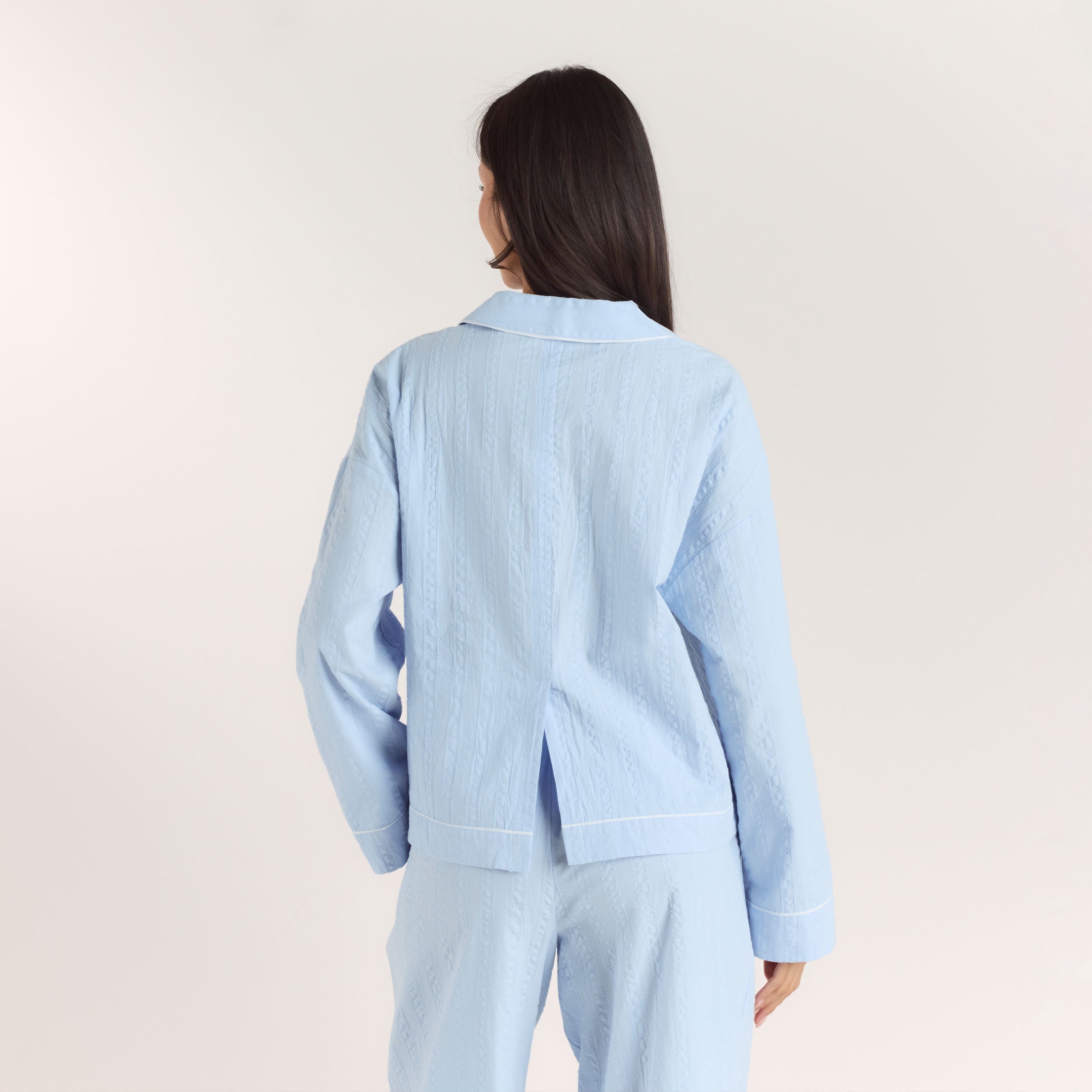 Textured Cotton Pyjama Shirt | Textured Cotton Pyjama Shirt - Blue