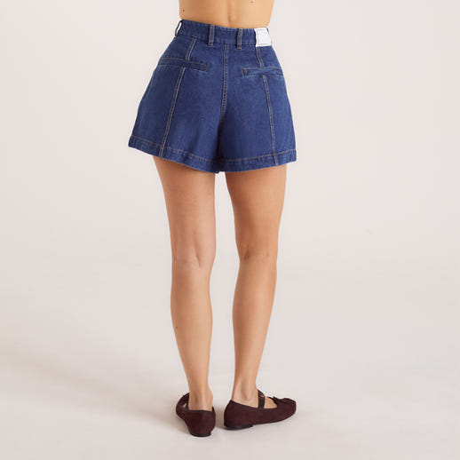 Wide-Hem Denim Shorts - Blue alternate