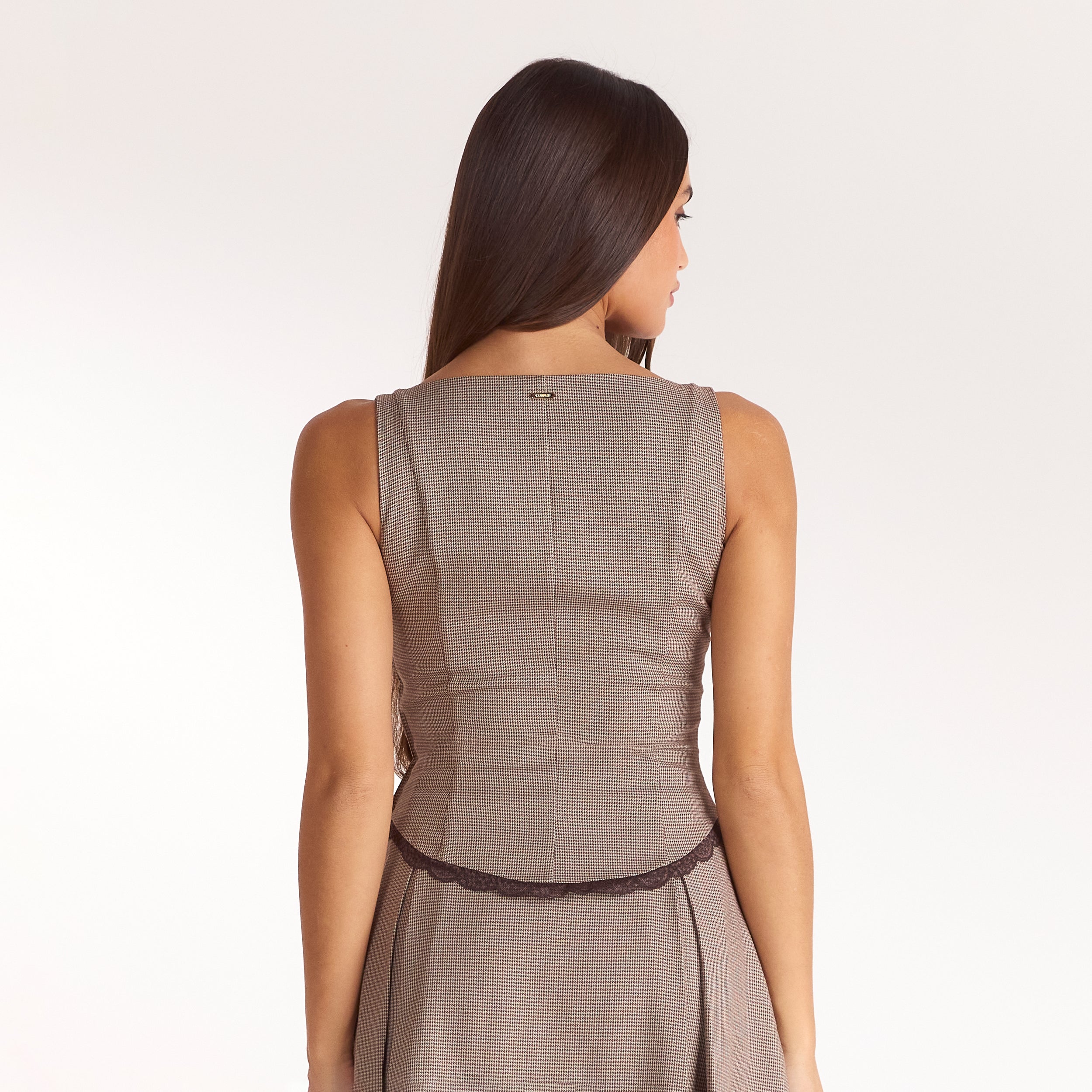 Cinched V-Neck Top | Cinched V-Neck Top - Brown Check