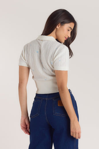 Embroidered Knitted Top - Cream alternate