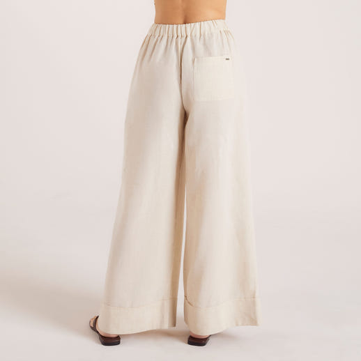 Linen Blend Wide-Leg Trousers - Cream alternate