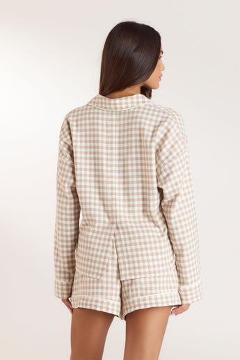 Gingham Pyjama Shirt - Beige alternate