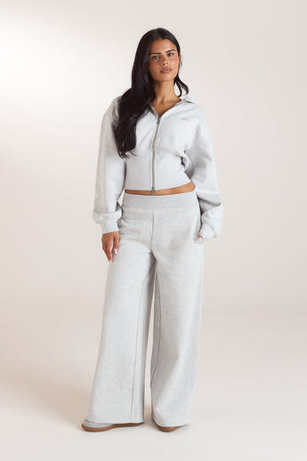 Fitted-Waist Zip-Up Hoodie - Grey alternate