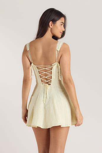 Corset Back Mini Dress - Lemon Floral alternate