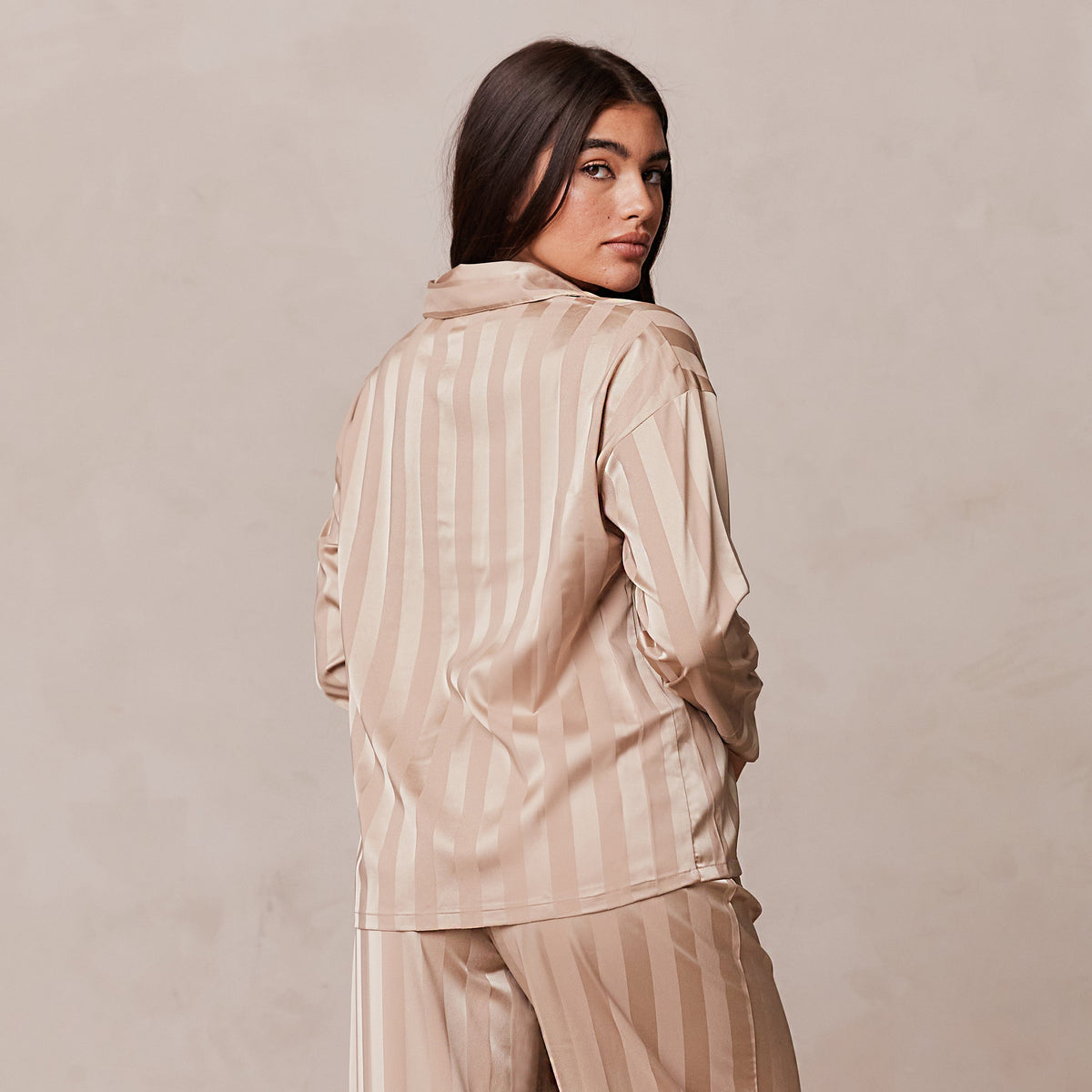 Striped Satin Pyjama Shirt - Mink – Lounge Underwear