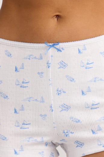 Pointelle Pyjama Shorts - Blue Boat Print alternate
