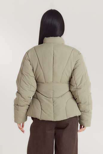 Cinched Puffer Coat - Thyme alternate