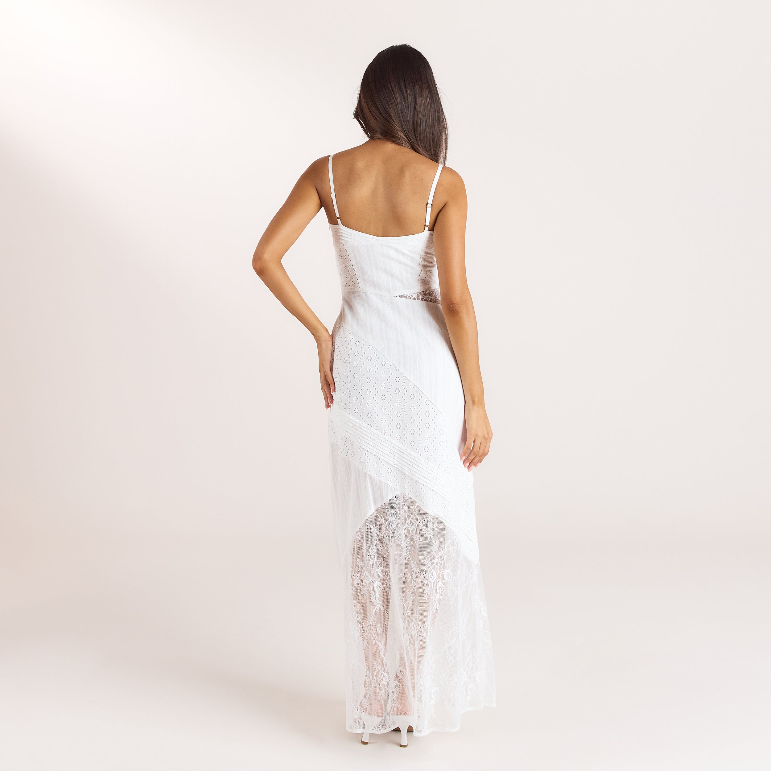 Broderie & Lace Maxi Dress - White alternate