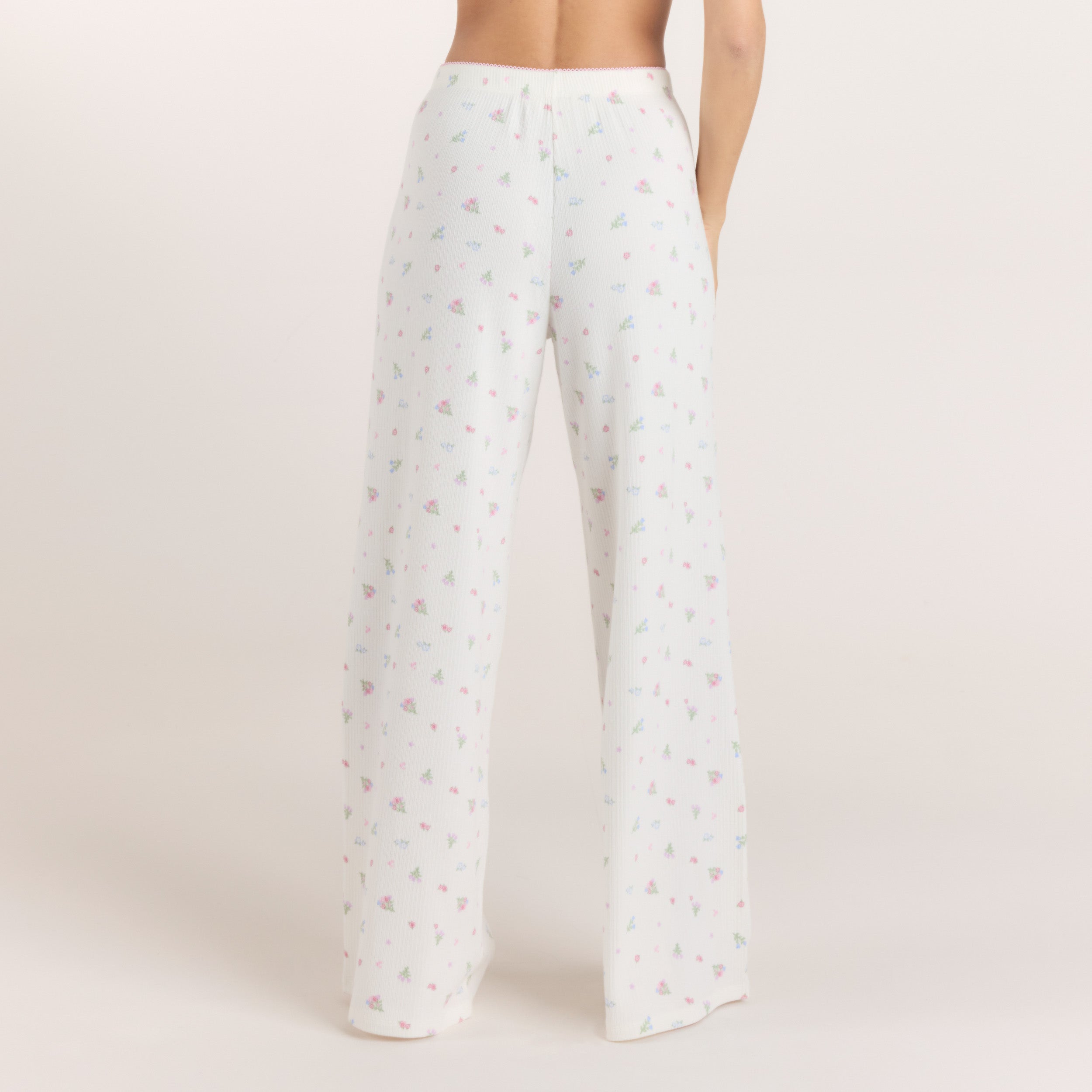 Ribbed Pyjama Bottoms | Ribbed Pyjama Bottoms - White Floral